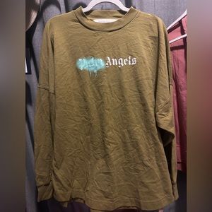 Palm Angels Green Cotton Long Sleeve T-shirt
